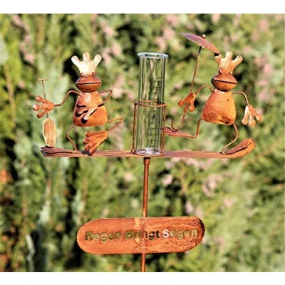 Abbildung von DanDiBo Stecker Regenmesser aus Metall Wetterfrosch 140 cm Frosch Gartenstecker Niederschlagsmesser