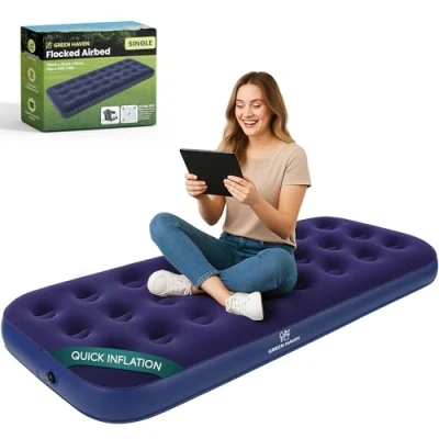 Abbildung von Green Haven Aufblasbares Einzelbett (191 x 73 22 cm) wasserdichte aufblasbare Einzel Luftmatratze, schnell aufblasbar, ideal für Camping &amp; Gäste