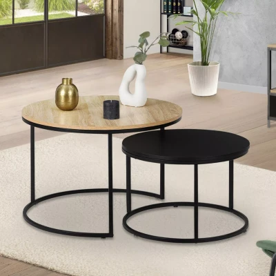 Abbildung von IDMarket Set mit 2 Couchtischen, Boston, rund, 54/70, industrielles Design