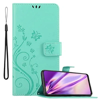 Abbildung von Cadorabo Hülle kompatibel mit Xiaomi RedMi 10 Blumen Design aus Kunst Leder Flip Klappbare Stoßfeste Magnetische [Standfunktion] [Kartenfächern] Cover für Tasche in Türkis