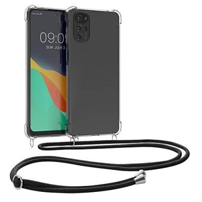Abbildung von kwmobile Necklace Case kompatibel mit Motorola Moto G22 Hülle Silikon Cover Handykette Band Handyhülle Transparent Schwarz