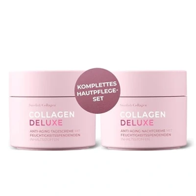 Abbildung von Collagen Deluxe Retinol Tages und Nachtcreme I AM &amp; PM Set Hydratisierte strahlende Haut Retinol, Niacinamid, Vitamin E, Bio Aloe Vera, Sheabutter Hergestellt in Schweden