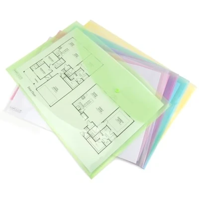 Abbildung von Rapesco 0697 pastellfarbene Transparente Dokumentenmappe mit Druckknopf, A3, Sortierte Farben, 5 Stück