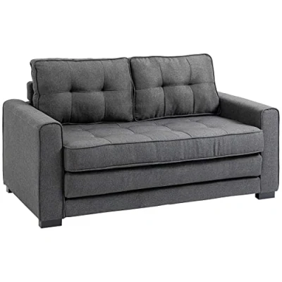 Abbildung von Schlafsofa Klappsofa 2 Sitzer Stoffsofa Leinen Touch Gummiholz Grau