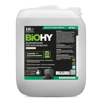 Abbildung von BiOHY Bodenreiniger für Wischroboter Station mit Orangenduft (10 Liter Kanister) Reinigungsmittel Konzentrat alle Wisch &amp; Saugroboter Nass Funktion Schaumarm Streifenfrei