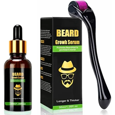 Abbildung von Endim Bartwuchs Kit mit Titanium Derma Roller, Bartroller 0.5mm, Beard Roller/Bartwuchs Serum Öl,Bartwuchs Roller,Beard Microneedle, Bartpflege Set Bestes Geschenk für Männer/Vater