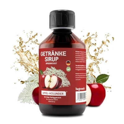 Abbildung von hCGC® Immunsystem Sirup SpeedBoost 250ml, Vegan Zuckerfreies Getränkekonzentrat für 12,5L Fertiggetränk Fruchtsirup Booster mit Vitaminen, Magnesium &amp; L Carnitin Apfel Holunder
