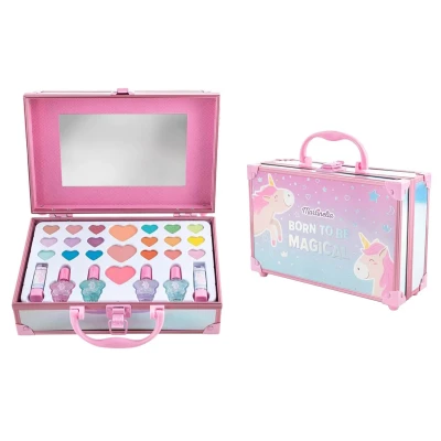 Abbildung von MARTINELIA Make up Palette für Kinder, Einhorn Set Mädchen: Lippenstift, Lidschatten, Nagellack mehrfarbiges Rouge mit Spiegel Koffer aus Metall