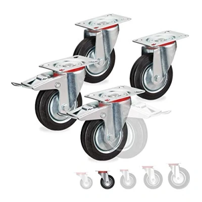 Abbildung von Relaxdays Schwerlastrollen 4er Set, drehbar, Kugellager, 2 Rollen mit Bremse, Tragkraft bis 280kg, Rad D: 100mm, schwarz