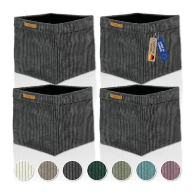 Abbildung von Lycce Regalkorb Kallax Boxen Cord 4er Set grau, Aufbewahrungsbox faltbar 33x33x31cm (4 St)