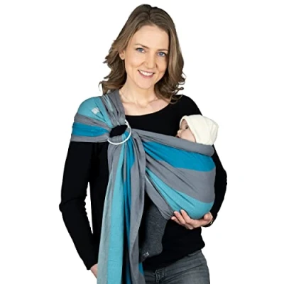 Abbildung von Hoppediz Ring Sling, Baby Tragetuch ab Geburt, 100 % schadstoffgeprüfte Baumwolle, Design Brighton
