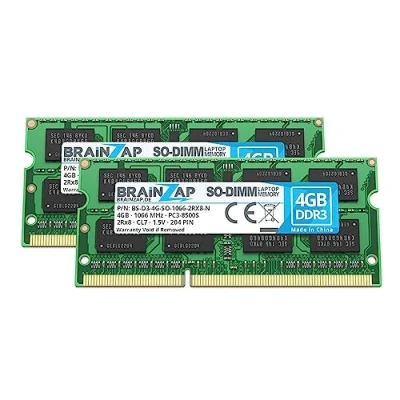 Abbildung von BRAINZAP 8GB DDR3 RAM SO DIMM PC3 8500S 2Rx8 1066 MHz 1.5V CL7 Notebook Laptop Arbeitsspeicher (2X 4GB)