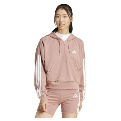 Abbildung von adidas Sportswear Essentials 3 Stripes Quarter ZIP Kapuzenpullover, Damen, Größe: Small, Warm clay/white