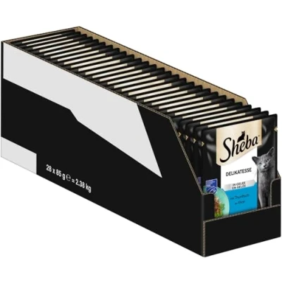 Abbildung von SHEBA Portionsbeutel Nassfutter für Katzen Delikatesse in Gelee mit Thunfisch MSC zertifiziert 28 x 85g