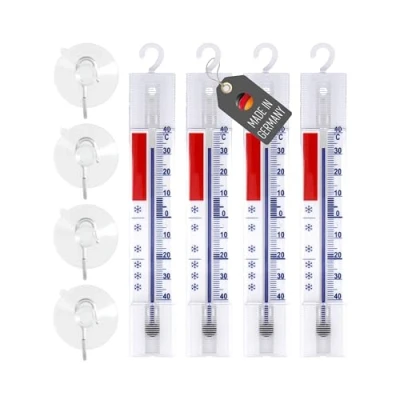 Abbildung von Lantelme 4 Stück Kühlschrankthermometer mit Haken und Saugnapf Temperaturanzeige 40 bis 40C Analog Rund Farbe Weiß farbiger Skala Thermometer für Gefrierschrank Kühltheke Kühlschrank (4)