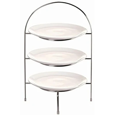 Abbildung von Olympia Afternoon Tea 3 stöckiger Ständer für Teller bis 21 cm, Chrom, Größe: 380 (H) mm x 240 (B) 205 (T) mm, Tellerring 15,5 Rutschfeste Fußstöpsel, CL571