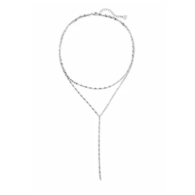 Abbildung von Hey Happiness Flattened LINK Y Layered Halskette, Damen, Größe: One Size, Silberfarben