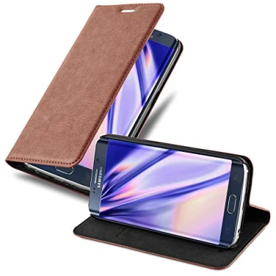 Abbildung von Cadorabo Hülle kompatibel mit Samsung Galaxy S6 Edge aus Premium Kunst Leder Flip Klappbare Stoßfeste Magnetische [Standfunktion] [Kartenfächern] Cover für Tasche in Braun
