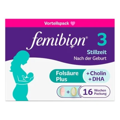 Abbildung von Femibion 3 Stillzeit, Tägliches Nahrungsergänzung für die Laktation, Mit Cholin, DHA, Folsäure, Metafolin, 16 Wochen Pack, 2 x 112 Stück
