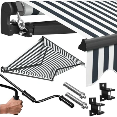 Abbildung von KESSER® Gelenkarmmarkise Markise Gelenkmarkise 300 x 250cm Terrassenmarkise Klemmmarkise Sonnenmarkise inkl. Wandhalterung Sonnenschutz Balkonmarkise wasserabweisend Alu/Polyester, Weiß/Anthrazit