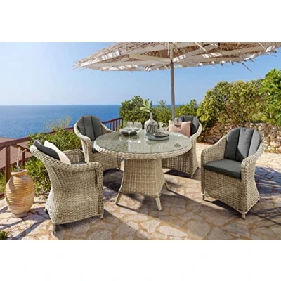 Abbildung von Destiny Garten Essgruppe &quot;MALAGA LUNA&quot;, (Set, 13 tlg.), Polyrattan, 4 Sessel + 1 Tisch Ø 120x75 cm, inkl. Auflagen