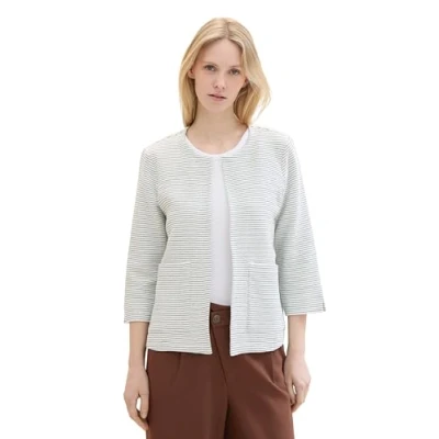 Abbildung von TOM Tailor Gestreifter Blazer, Damen, Größe: Medium, Offwhite green stripe ck
