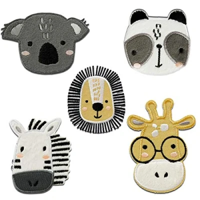 Abbildung von Catch the Patch Aufnäher Bügelbild, Aufbügler, Applikationen, Patches, Flicken, zum aufbügeln, Polyester, Zoo Set 5 Stück Tier
