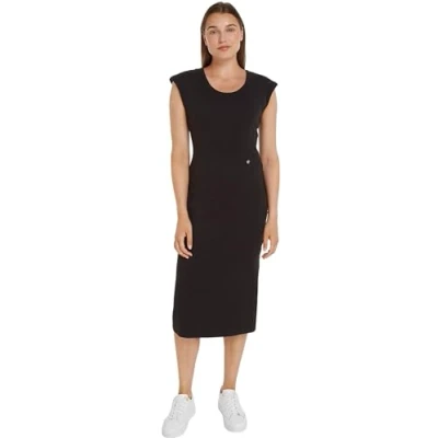 Abbildung von Tommy Hilfiger SLIM MIDI CAP Sleeve Jerseykleid, Damen, Größe: XL, Black