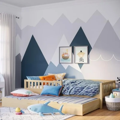 Abbildung von Bellabino Kinderbett Vils (Bett 90x200 cm inkl. Gästebett 90x190 cm, natur), mit Lattenrost und Rausfallschutz, aus Kiefer Massivholz