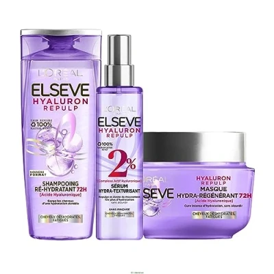 Abbildung von L’Oréal Paris L&#039;Oréal Haarpflegeroutine für dehydriertes Haar Hydration 72H mit Hyaluronsäure 3 Produkte Shampoo, Serum &amp; Maske Elseve Hyaluron Repulp