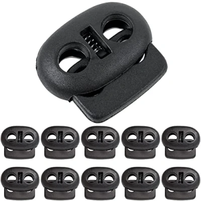 Abbildung von 2 Loch Kordel Stopper, 10 Stück, in Weiss, bis Ø 4 mm Kordel, Band Klemme für Jacke, Sportkleidung, Rucksack, Gummikordel Schnellverschluss Schnürsenkel, Schnur Rutsche, Tanka Kordelstopper