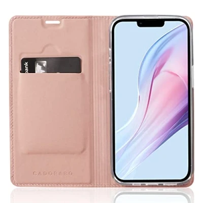Abbildung von Cadorabo Hülle kompatibel mit Apple iPhone 13 Mini aus Premium Kunst Leder Flip Klappbare Stoßfeste Magnetische [Standfunktion] [Kartenfächern] Cover für Tasche in Rosa