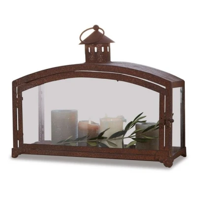 Abbildung von Loberon Laterne Miora, rustikales Antik Finish, charmanter Rost Charakter, für mehrere Kerzen oder Teelichter, Indoor und Outdoor Lampe, Eisen, Glas, antikbraun