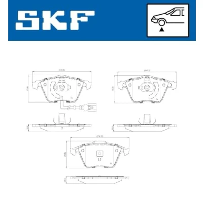 Abbildung von SKF VKBP 80763 E Bremsbelagsatz inkl. Verschleißwarnkontakt AUDI: A3 Schrägheck, Sportback, TT Coupe, VOLKSWAGEN: GOLF 6, Scirocco III