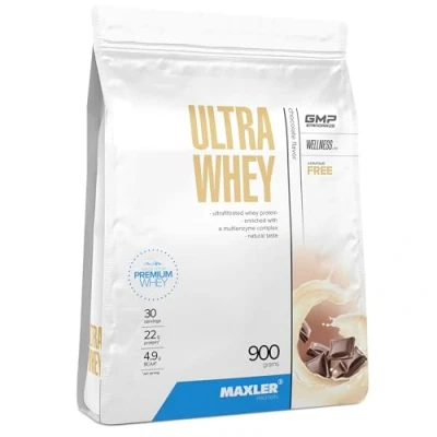 Abbildung von Maxler Ultra Whey Protein 23 g pro Portion Reines Pulver Molkenprotein Konzentrat, Isolat, Hydrolysat Mit BCAA Schokolade 900g