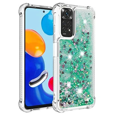Abbildung von KBIKO zxl Kompatibel mit Glitzer Hülle für Xiaomi Redmi Note 11 4G Handyhülle TPU Silikon Cover 11S Erhöhte Kanten Flüssigkeit Treibsand Schutzhülle 11S.Green YBL