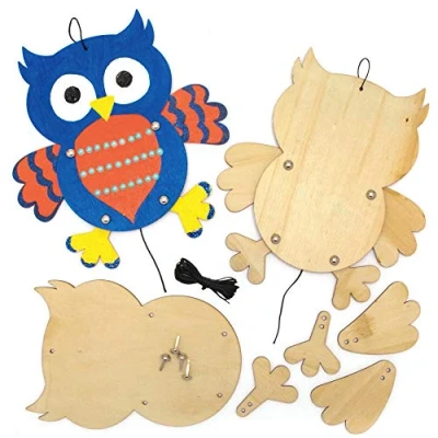 Abbildung von Baker Ross AX159 Holzpuppen Sets für Kinder, Eule, Holzbastel Malsets Kunst und Bastelprojekte, 4 Stück