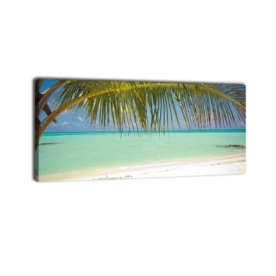 Abbildung von wandmotiv24 Leinwandbild Panorama Nr. 361 Sandstrand 100x40cm, Keilrahmenbild, Bild auf Leinwand, Südsee Palmen Meer
