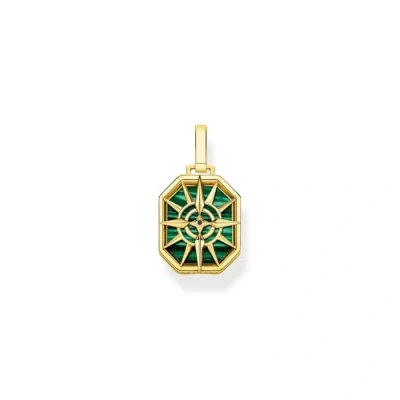 Abbildung von Thomas Sabo Herren Ketten Anhänger Kompass Stern, mit schwarzem Zirkoniastein und Malachit, 925er Sterlingsilber geschwärzt 750er Vergoldung, Maße: 27 x 15 mm, PE911 140 6
