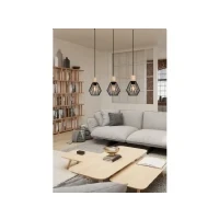 Abbildung von EGLO Pendelleuchte Palmorla, 3 flammige Hängelampe Vintage, Industrial, Retro, Hängeleuchte aus Stahl und Holz in Schwarz, Esstischlampe FSC zertifiziert, E27 Fassung