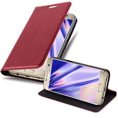 Abbildung von Cadorabo Hülle kompatibel mit Samsung Galaxy S7 aus Premium Kunst Leder Flip Klappbare Stoßfeste Magnetische [Standfunktion] [Kartenfächern] Cover für Tasche in Rot
