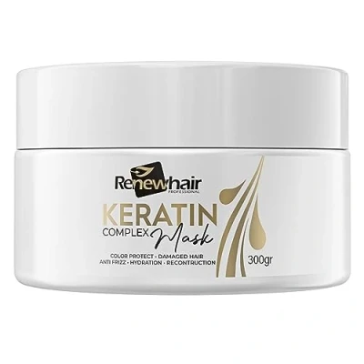 Abbildung von Renew Hair Professional Keratin Haarmaske, Wiederherstellung und Behandlung, Anti Frizz hilft bei Volumen, reduziert 300 g, Farbschutz