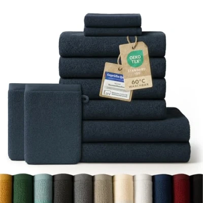 Abbildung von Blumtal Handtuch Set 10 Teilig Handtücher 100% Baumwolle, weich und saugstark, Frottee (10er Set), 2 Bade , 4 Hand Gästetücher + Waschlappen