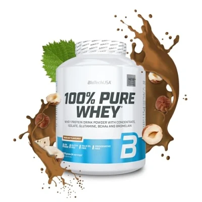 Abbildung von BioTechUSA 100% Pure Whey Proteinpulver mit BCAA und Glutamin Glutenfrei, Palmölfrei 21g Protein pro Portion, 2.27 kg, Haselnuss