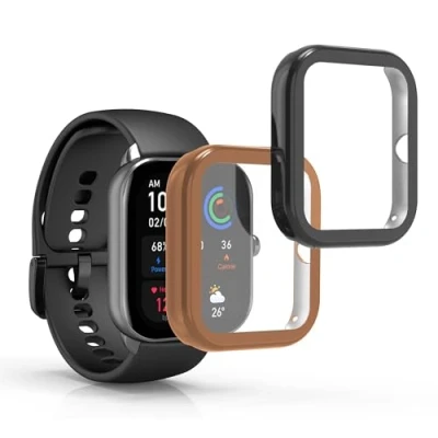 Abbildung von kwmobile 2X Schutzhülle kompatibel mit Huami Amazfit GTS 4 Mini Hülle Fullbody Cover Set aus Silikon Schwarz Rosegold