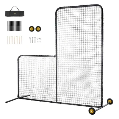 Abbildung von VEVOR L Typ für Schlägerkäfig 213 x 106 cm Baseball und Softball Sicherheitsschirm Körperschutz Tragbarer Schlagschirm mit &amp; Tragetasche Rädern, Pitching Netz Schwarz