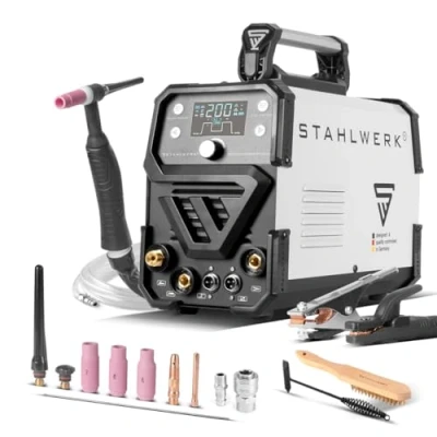 Abbildung von STAHLWERK Inverterschweißgerät 2 in 1 Kombi Schweißgerät DC WIG 200 Puls ST, 20 A, Packung, Digital Digitales Profi mit MMA, E Hand