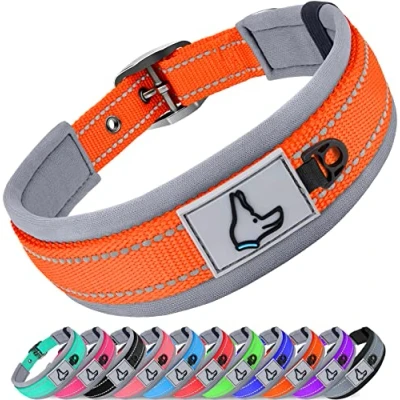 Abbildung von Joytale Halsband Hund, Weich Hundehalsband Gepolstert Neopren Hunde für Extra Große Hunde, Nylon Reflektierend Breit Halsbänder, Orange
