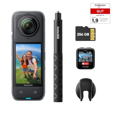 Abbildung von Insta360 X4 GPS Bundle wasserdichte 8K 360 Action Cam, 4K Weitwinkelvideos, Unsichtbarer Selfie Stick, Abnehmbarer Linsenschutz, 135 min Akkulaufzeit, KI Bearbeitung, Stabilisierung