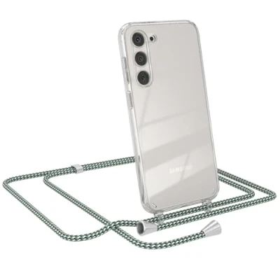 Abbildung von EAZY CASE Handykette kompatibel mit Samsung Galaxy S23 Plus Kette zum Umhängen für Hülle Band aus Silikon transparente Handyhülle als Fallschutz in Hell Grün Camouflage